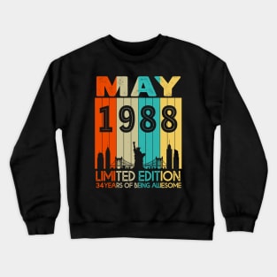 Vintage May 1988 Limited Edition 34 Years Of Being Awesome Crewneck Sweatshirt